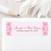 Étiquette de adresse mariage Rose dentelle & Damas (En situation)