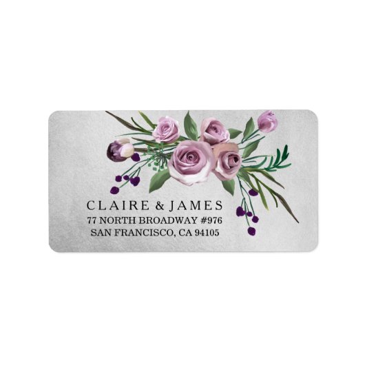 Étiquette de adresse Mariage Rose Silver Floral Pu (Devant)