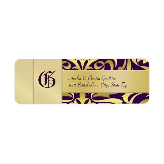 Étiquette de adresse Mariage violet pour monogramm (Devant)