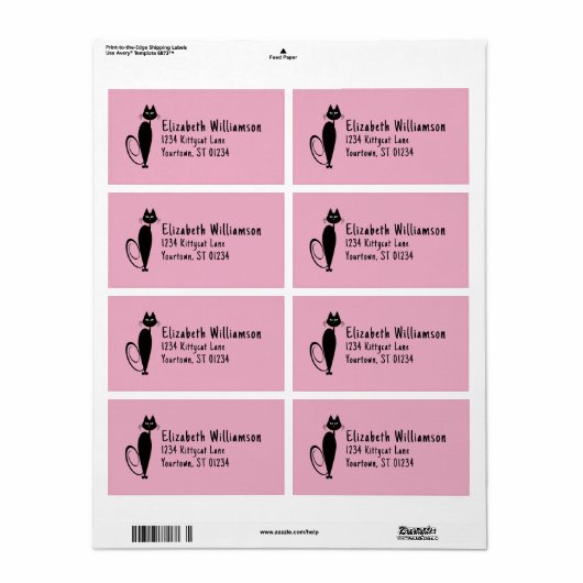 Étiquette de adresse Mod Black Kitty (Feuille entière)