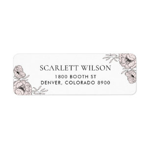 Étiquette de adresse moderne de fleurs rose pâle