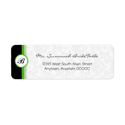 Étiquette de adresse Monogramme Damask vert (Devant)