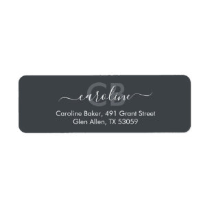 Étiquette de adresse Monogramme gris ardoise foncé