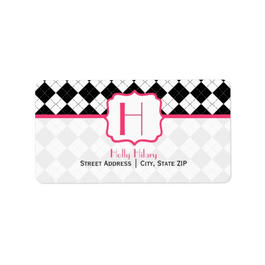 Étiquette de adresse Monogramme - Jacquard noir et (Devant)