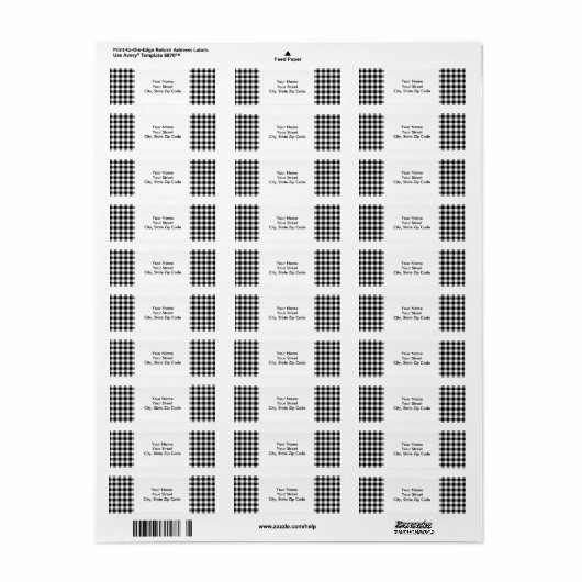Étiquette de adresse Motif en noir et blanc En vic (Feuille entière)