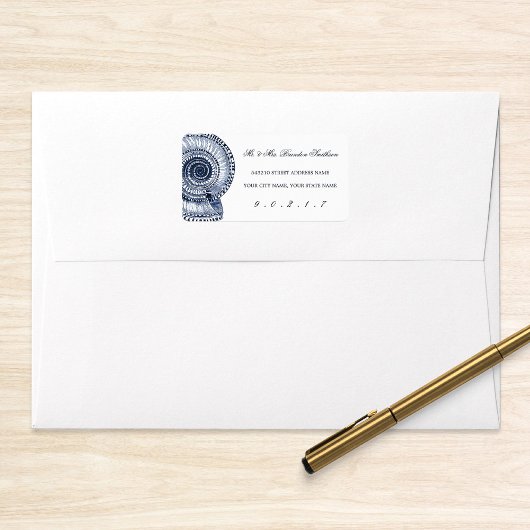 Étiquette de adresse Navy Blue Sea Shell