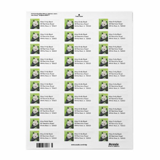 étiquette de adresse Panda Bear (Feuille entière)