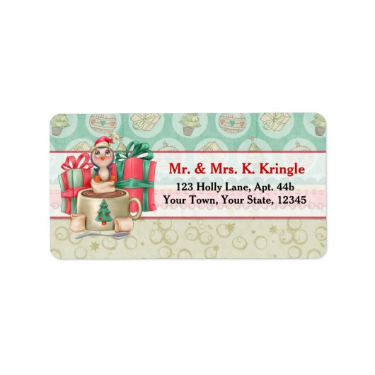 Étiquette de adresse Penguin de cacao de Noël (Devant)