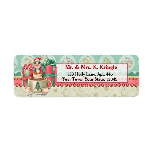 Étiquette de adresse Penguin de cacao de Noël (Devant)