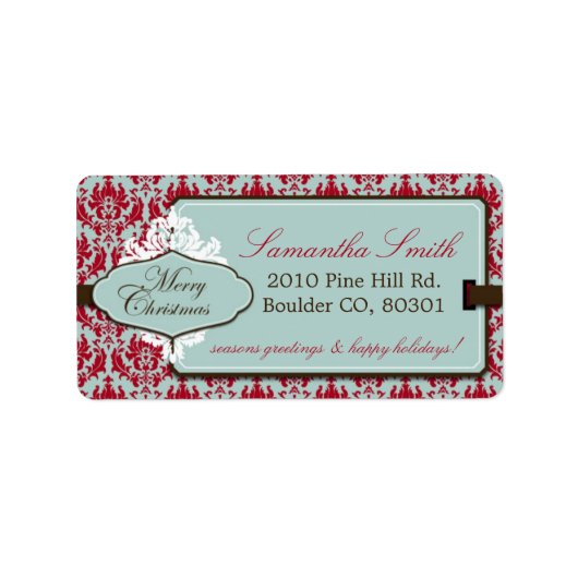 Étiquette de adresse rétro de Noël Brocade (Devant)