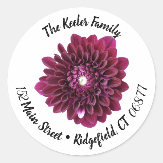 Étiquette de adresse rond à fleurs violet profond (Devant)