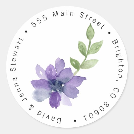 Étiquette de adresse rond de fleurs pourpres Aquar (Devant)