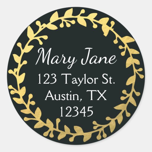 Étiquette de adresse rond noir et or (Devant)