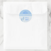 Étiquette de adresse ronde Bleu Baby shower pour b (Sac)