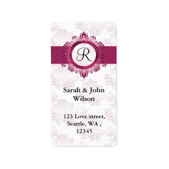 étiquette de adresse rose de retour de monogramme