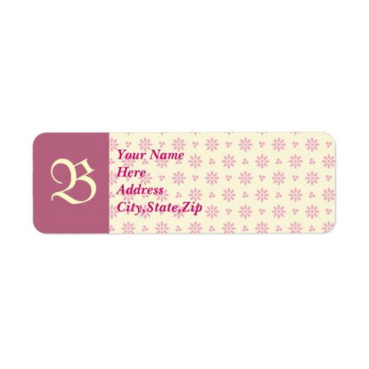 Étiquette de adresse rose décoré d'un monogramme (Devant)