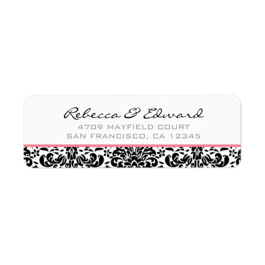 Étiquette de adresse rose et noir Damask (Devant)