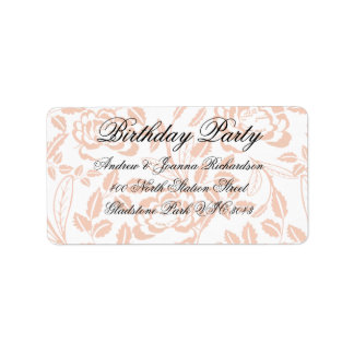 Étiquette de adresse rose et noir de Damas Floral