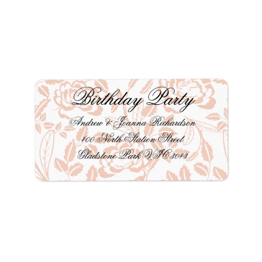 Étiquette de adresse rose et noir de Damas Floral (Devant)