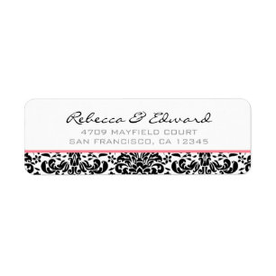 Étiquette de adresse rose et noir de damassé