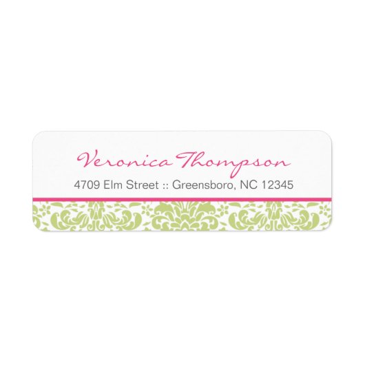 Étiquette de adresse rose et vert Damask (Devant)