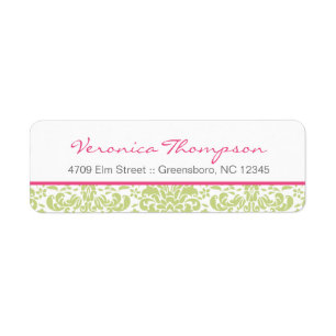 Étiquette de adresse rose et vert de damassé