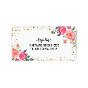 Étiquette de adresse rose floral d'or de ressort