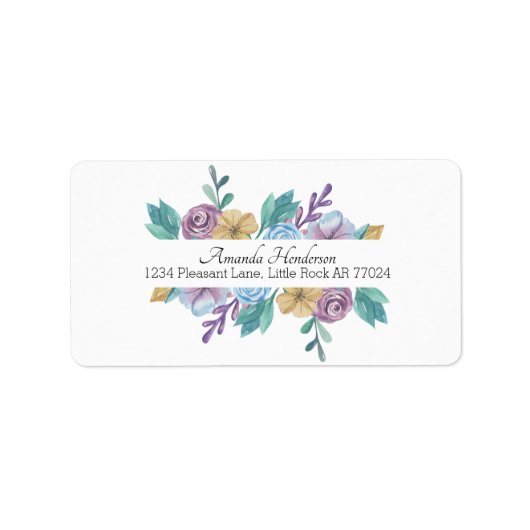 Étiquette de adresse Rose Floral Purple Aquarelle (Devant)