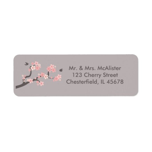 Étiquette de adresse rose/gris des fleurs de ceris (Devant)