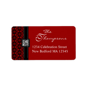 Étiquette de adresse rouge et noir élégant de