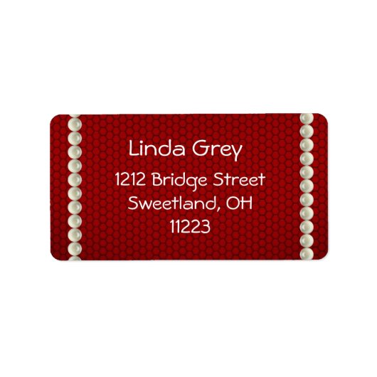 Étiquette de adresse rouge perles blanches (Devant)