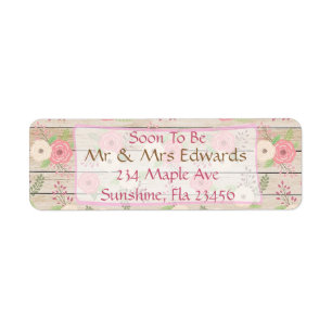 Étiquette de adresse Rustique rose bois et Fleurs
