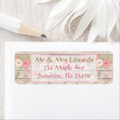 Étiquette de adresse Rustique rose bois et Fleurs  (En situation)