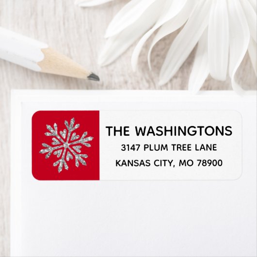 Étiquette de adresse Silver Red Snowflake (En situation)