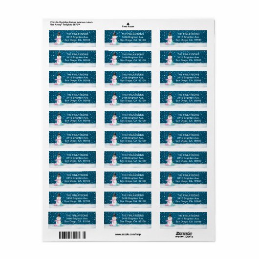 Étiquette de adresse Snowman (Feuille entière)