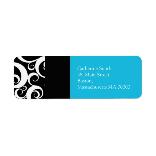 Étiquette de adresse Turquoise et Black Damask (Devant)