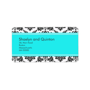 Étiquette de adresse Turquoise Mariage damassé