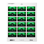 Étiquette de adresse vert Halloween Chat noir (Feuille entière)