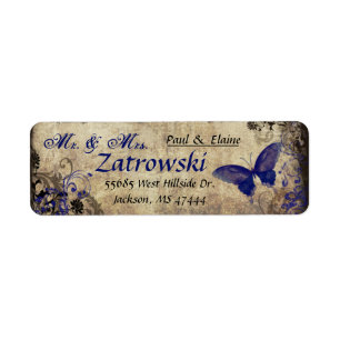 Étiquette de adresse Vintage Bleu Papillon