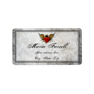 Étiquette de adresse vintage de coeur ailé de tato