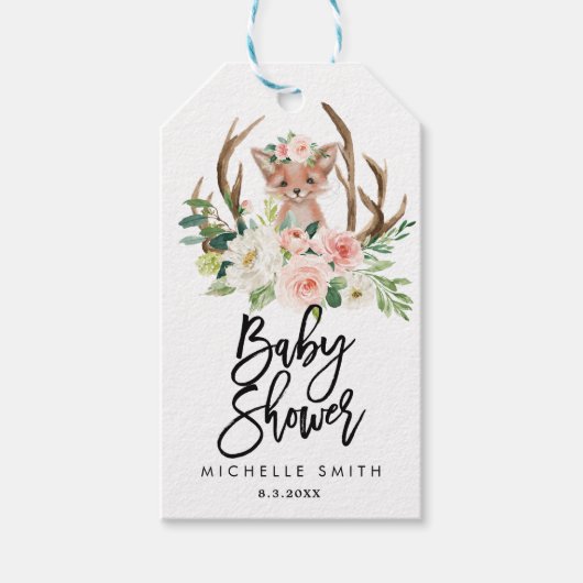 étiquette de baby shower à fleurs rustiques neutre (Devant)