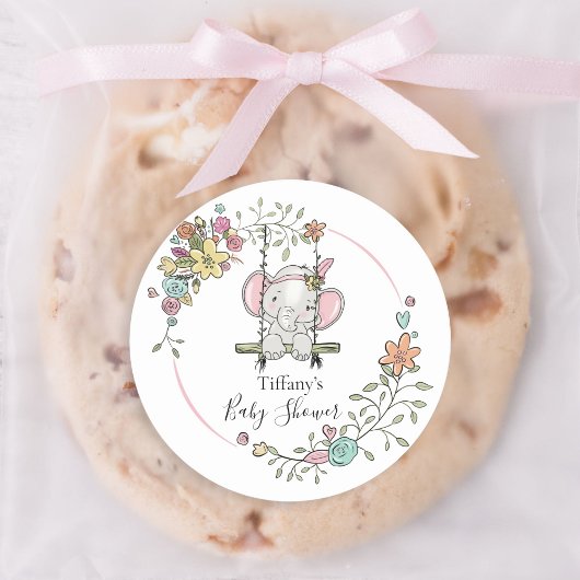 Étiquette de Baby Shower Adorable avec Eléphant Fl