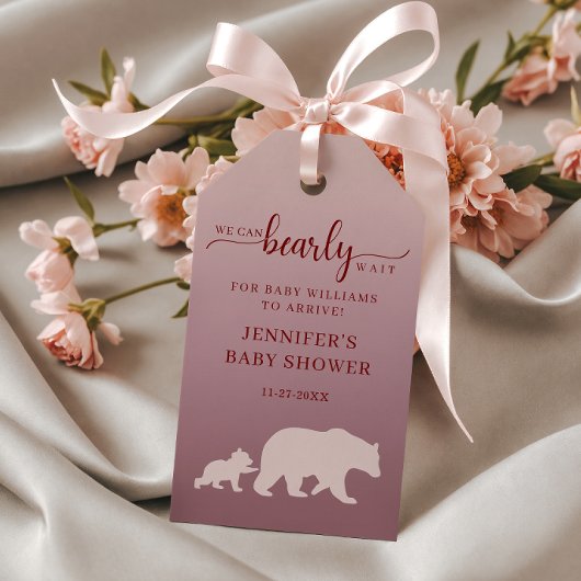 Étiquette de Baby Shower Bearly Wait Fille Bois Ro