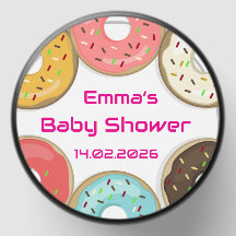 Étiquette de Baby shower coloré à thème beignets