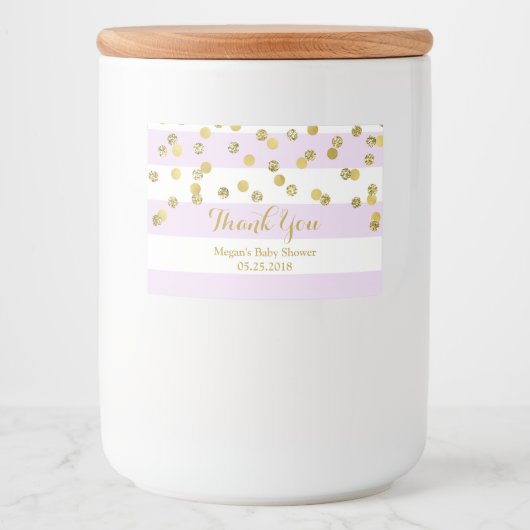 Étiquette de Baby shower Confetti en or Purple Str (Devant)