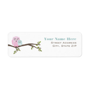Étiquette de baby shower - hibou de mère rose et