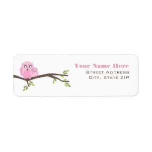 Étiquette de baby shower - hibou rose de mère et