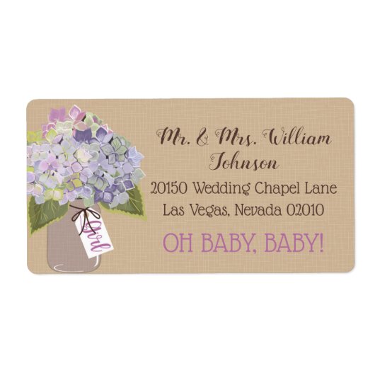 Étiquette de Baby shower Lavender Hydrangea Bouque (Devant)