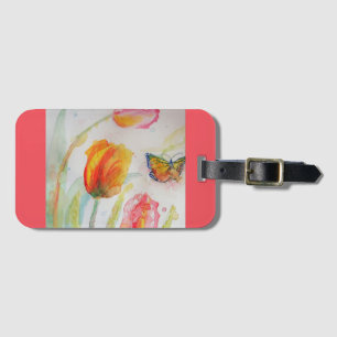 Étiquette de bagage à aquarelle Tulipe rose