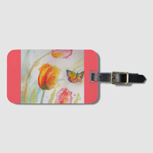 Étiquette de bagage à aquarelle Tulipe rose (Devant Horizontal)